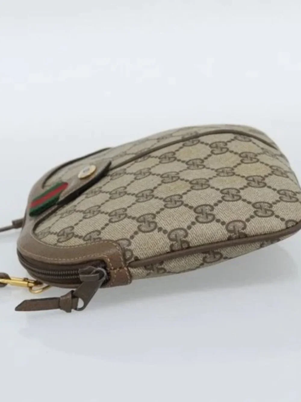 GUCCI GG Supreme Web Sherry Line Bag PVC Beige Gold 68 02 047 Auth ep14991